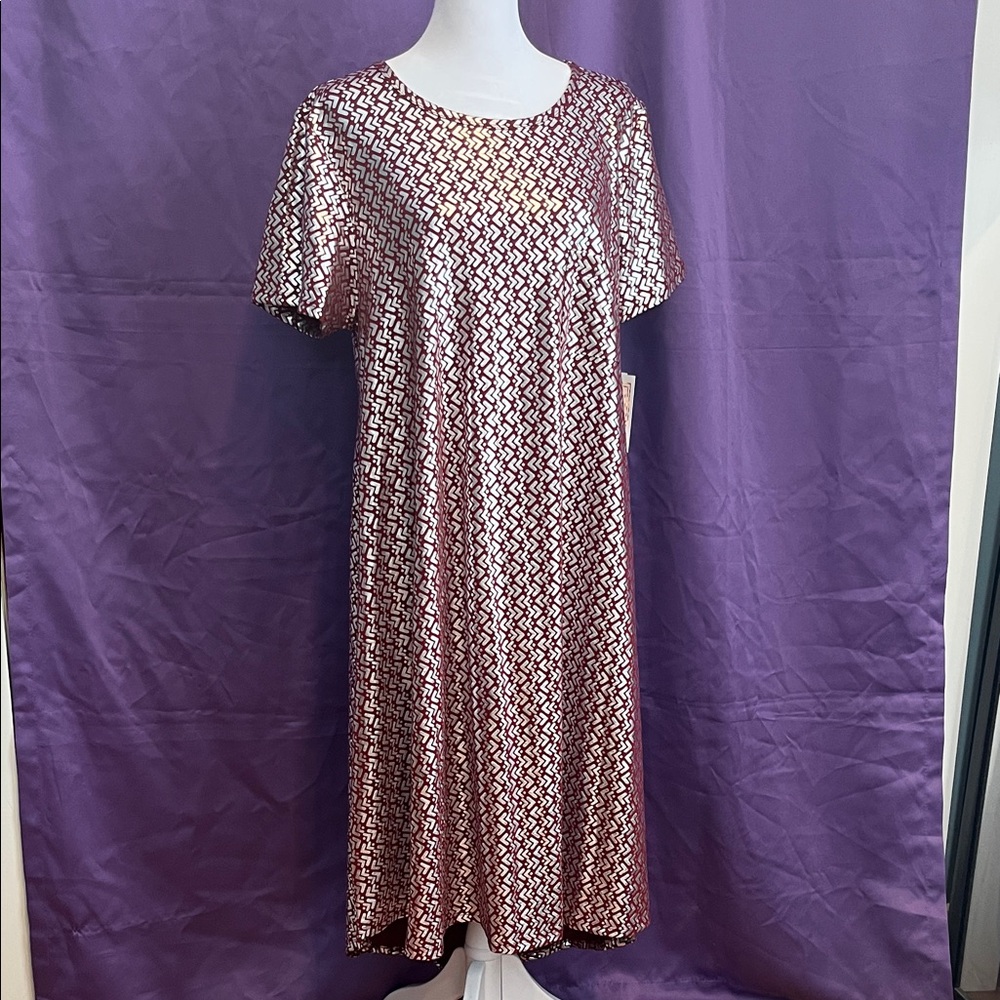 LuLaRoe Deep Red and Silver Midi Dress